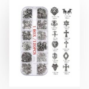 NEW 120pcs Vintage Dark Style Nail Art Patch y2k Metal Cross Nail Ornament box